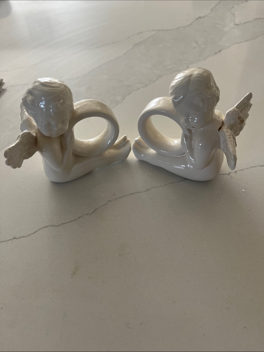 Set of 2 vintage White Ceramic Cherub Napkin Rings